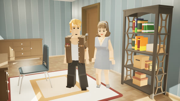 Luke ve Sarah Carter, oyuncu karakterin iki hâli, yatak odasında